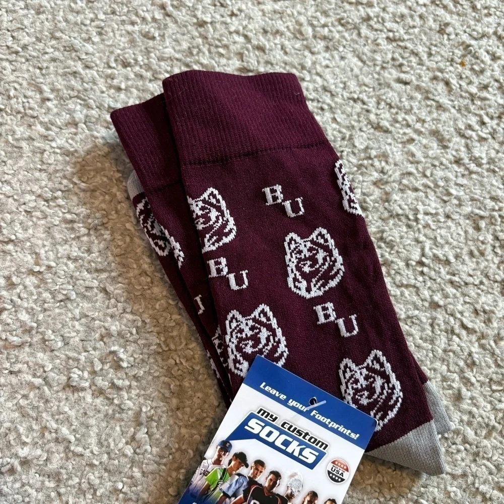 Bloomsburg University Huskies Socks NEW Large Men’s 10-13 Maroon Red Gray